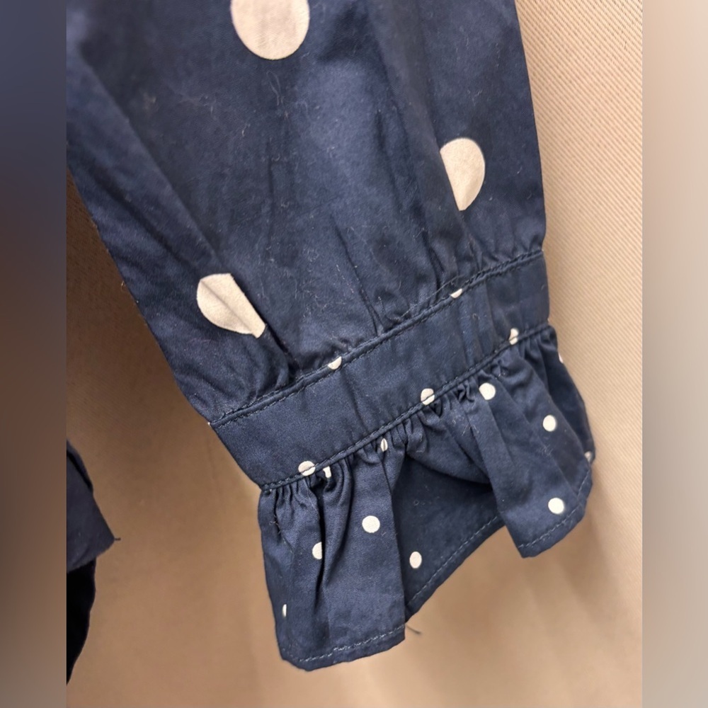 J. Crew Classic-Fit Ruffleneck Button Up Mixed Dots Blue White Polka Dot 00 - Picture 4 of 8